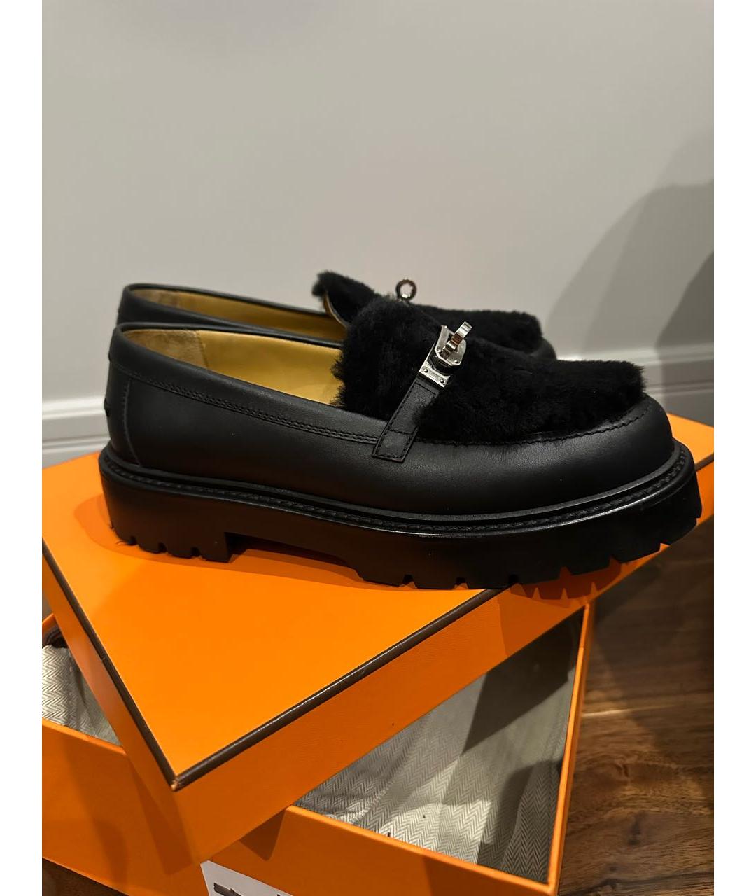 HERMES Черные кожаные лоферы, фото 9