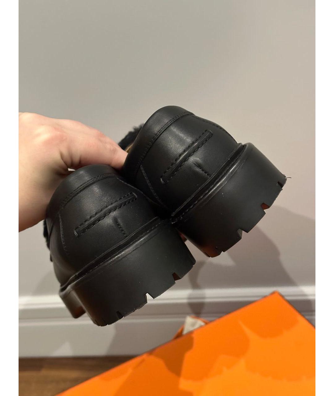 HERMES Черные кожаные лоферы, фото 3