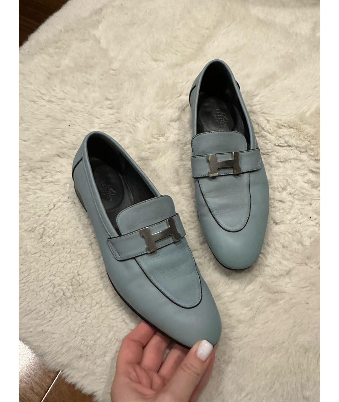 HERMES Голубые кожаные лоферы, фото 8