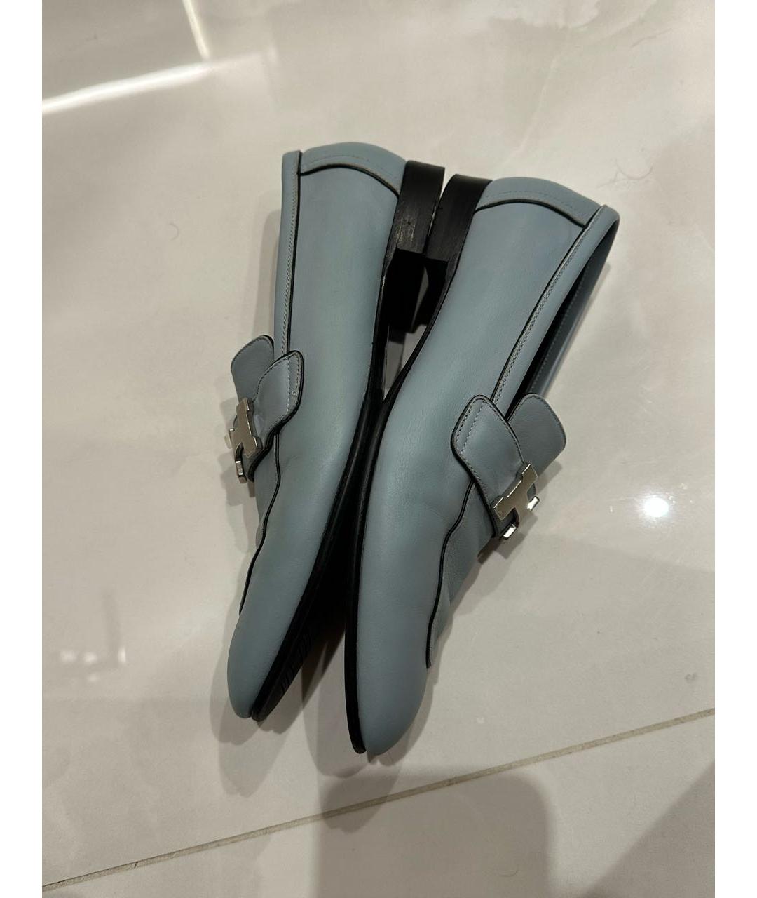 HERMES Голубые кожаные лоферы, фото 6
