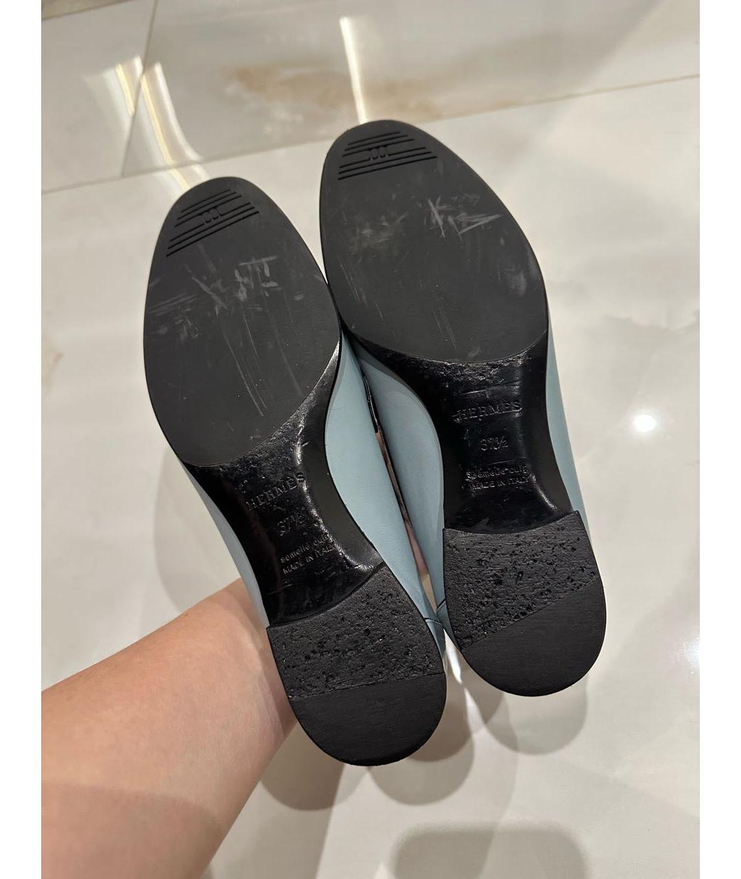 HERMES Голубые кожаные лоферы, фото 4