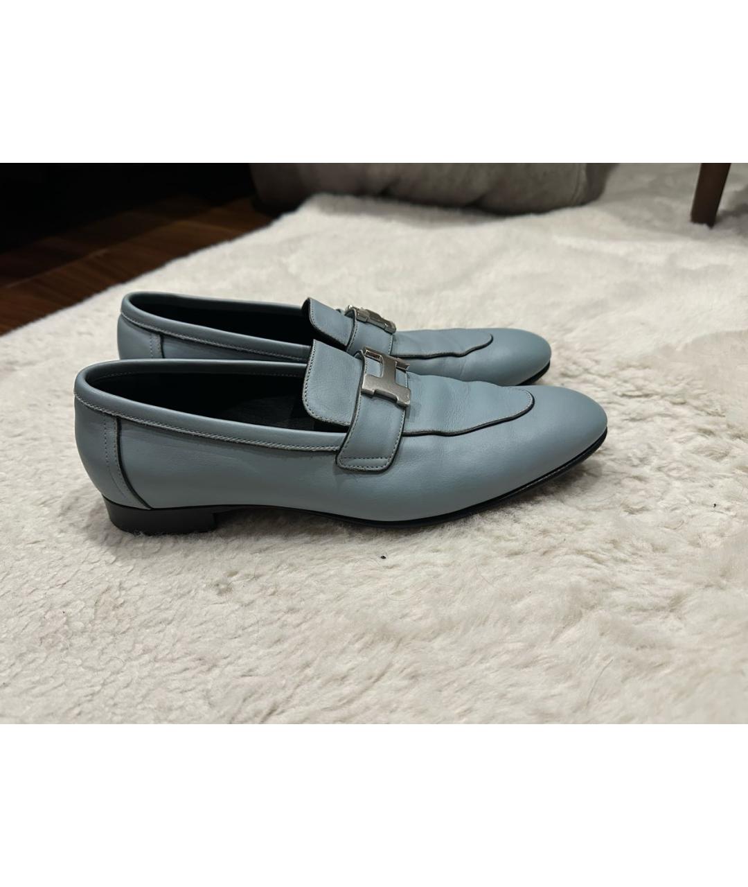HERMES Голубые кожаные лоферы, фото 9