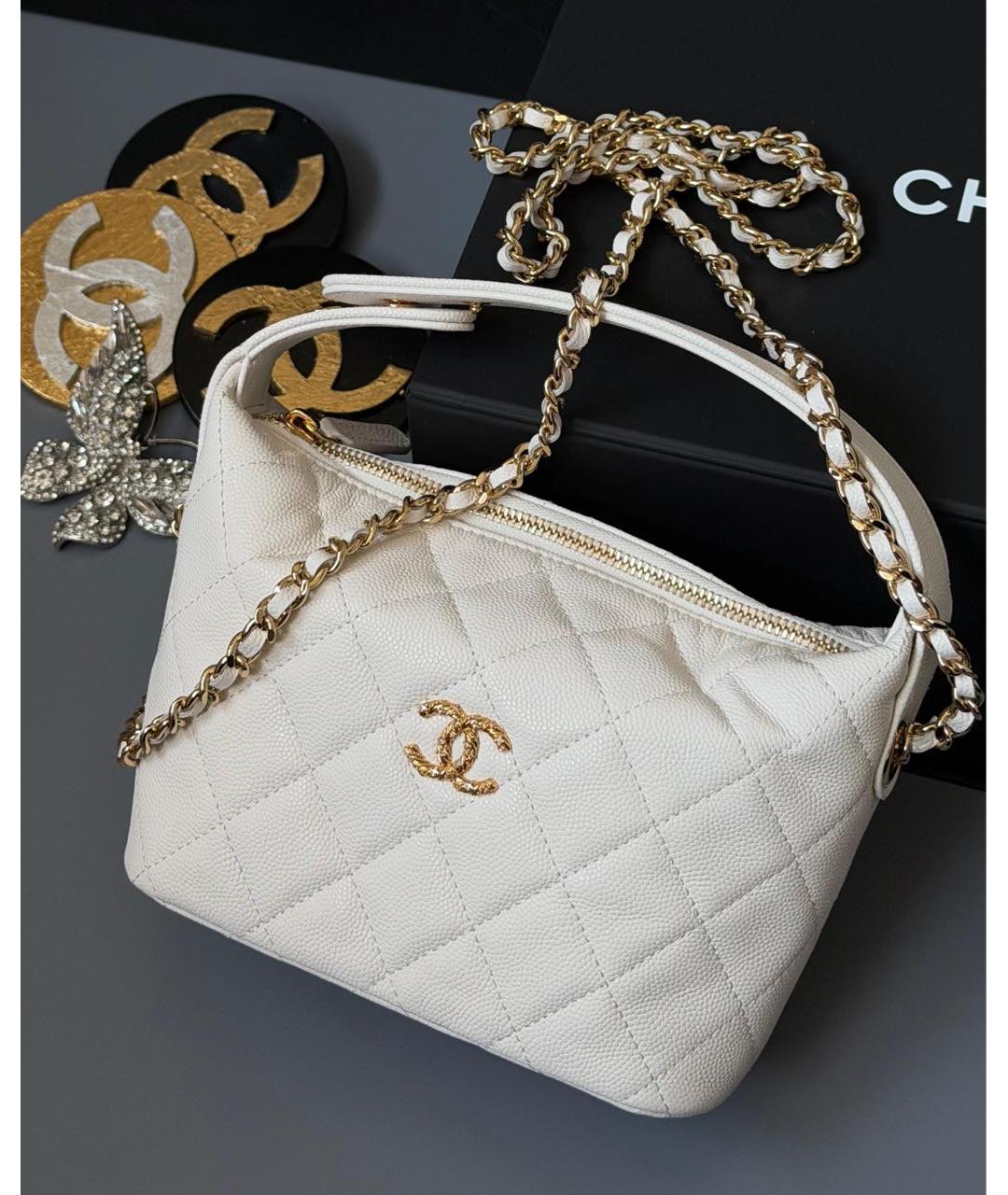 CHANEL Белая кожаная сумка через плечо, фото 3