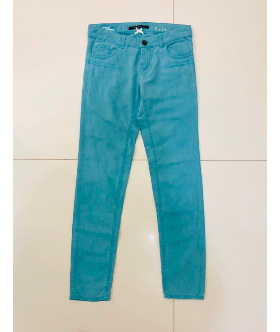 TWIN-SET Бирюзовые хлопко-эластановые джинсы слим, фото 4