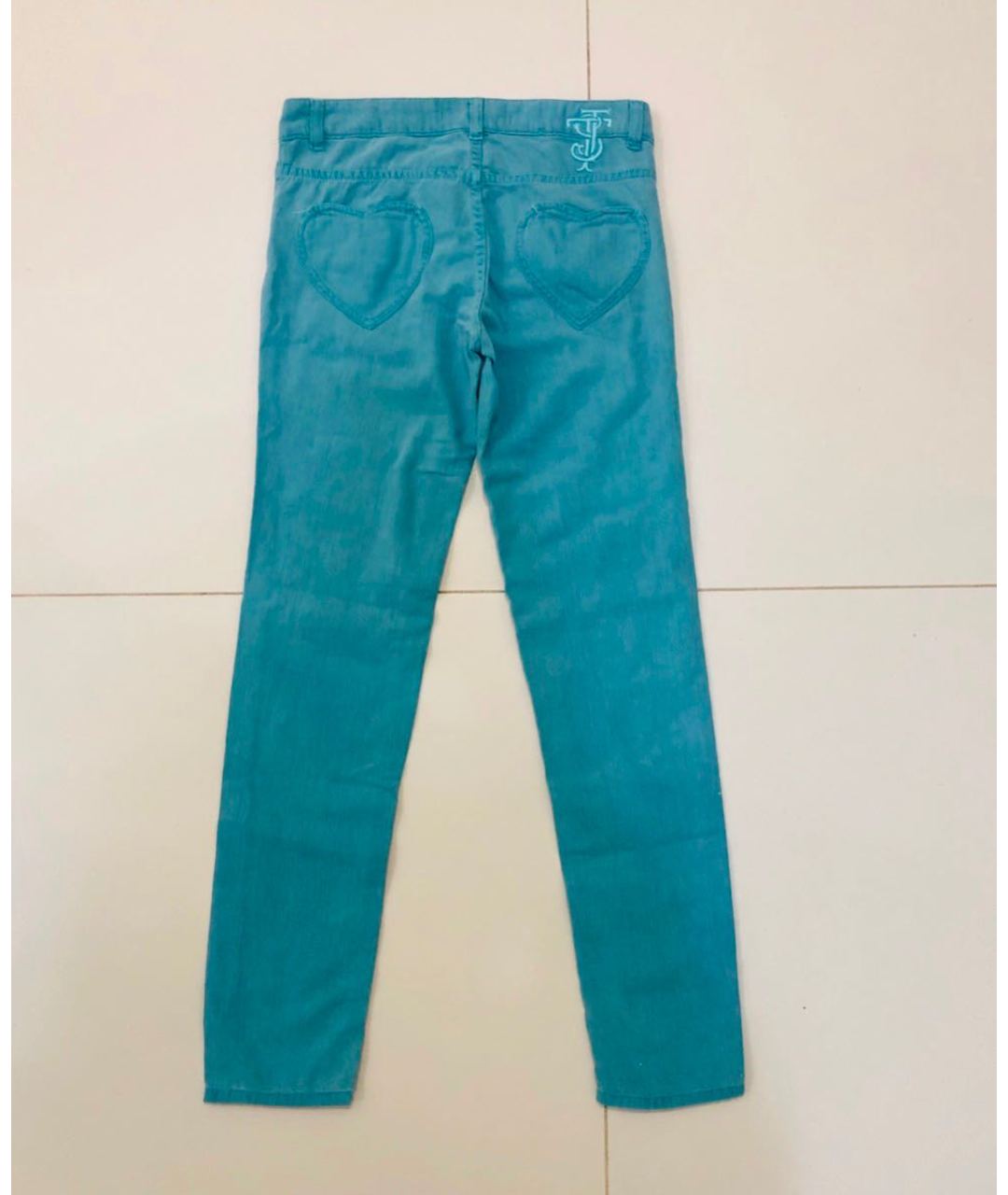 TWIN-SET Бирюзовые хлопко-эластановые джинсы слим, фото 5