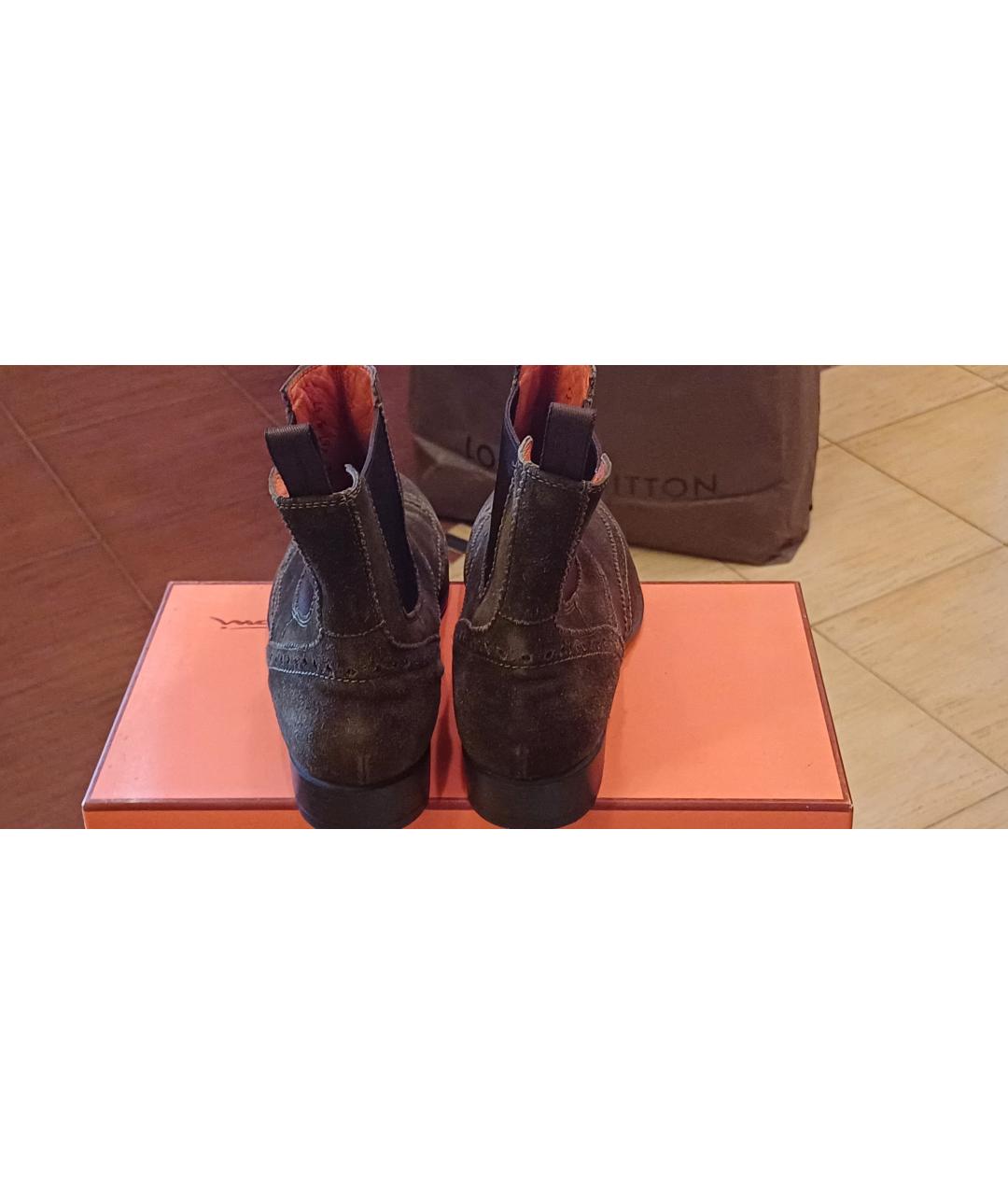 SANTONI Хаки замшевые ботинки, фото 4