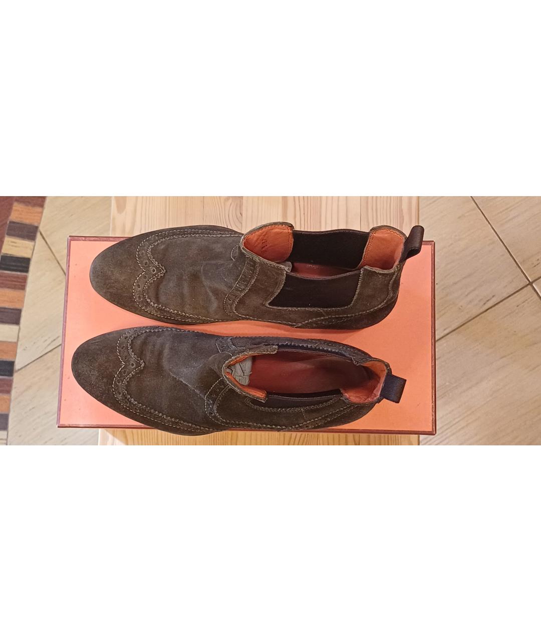 SANTONI Хаки замшевые ботинки, фото 7