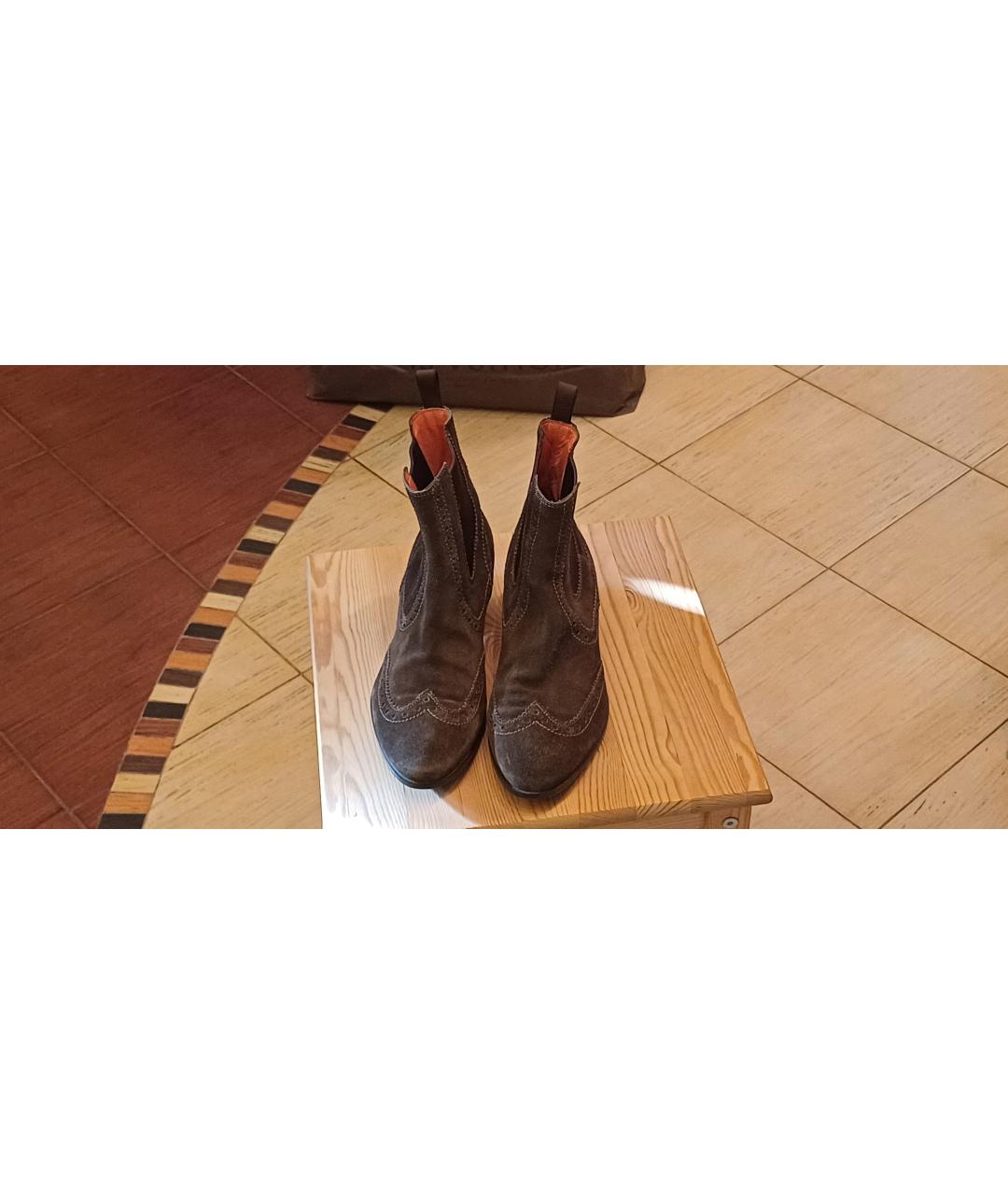 SANTONI Хаки замшевые ботинки, фото 2