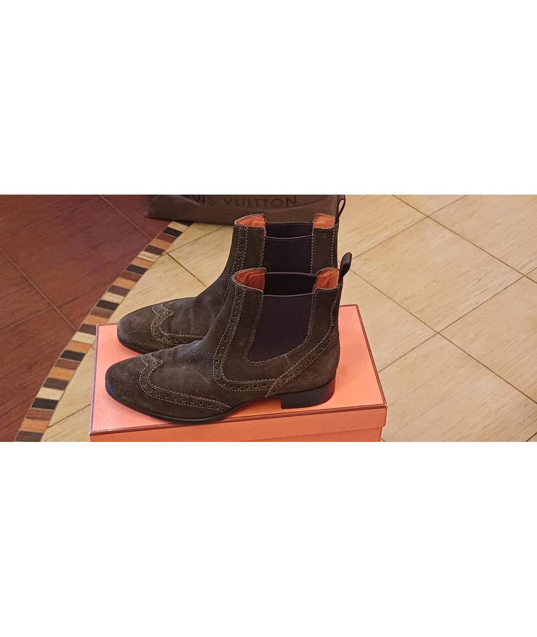 SANTONI Хаки замшевые ботинки, фото 10