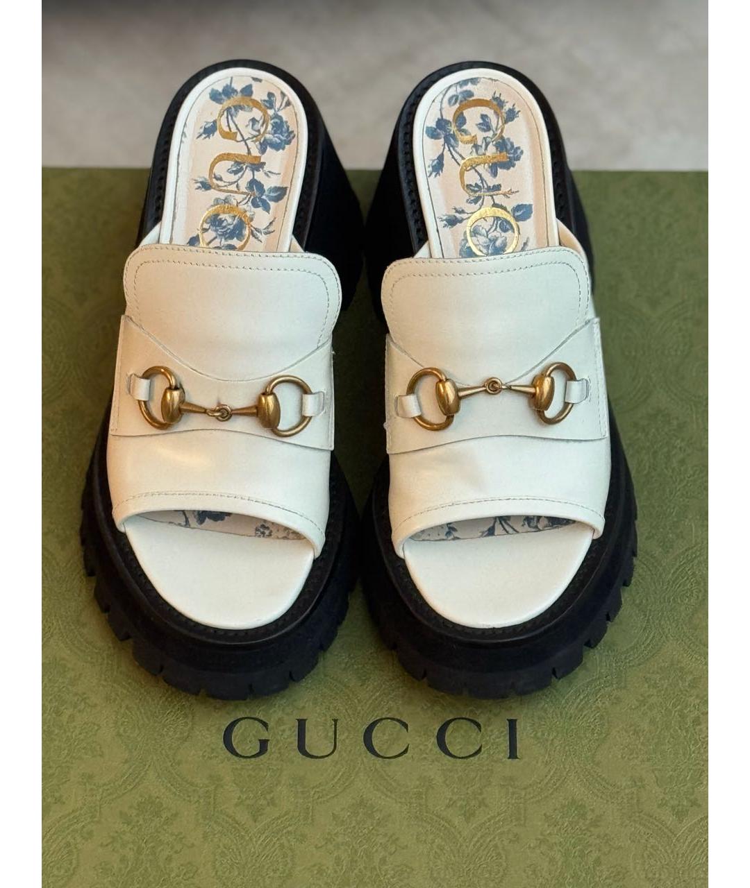 GUCCI Белые кожаные сабо, фото 2