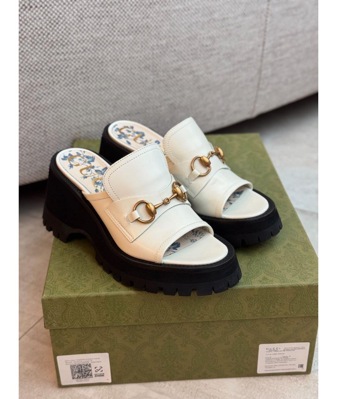 GUCCI Белые кожаные сабо, фото 8