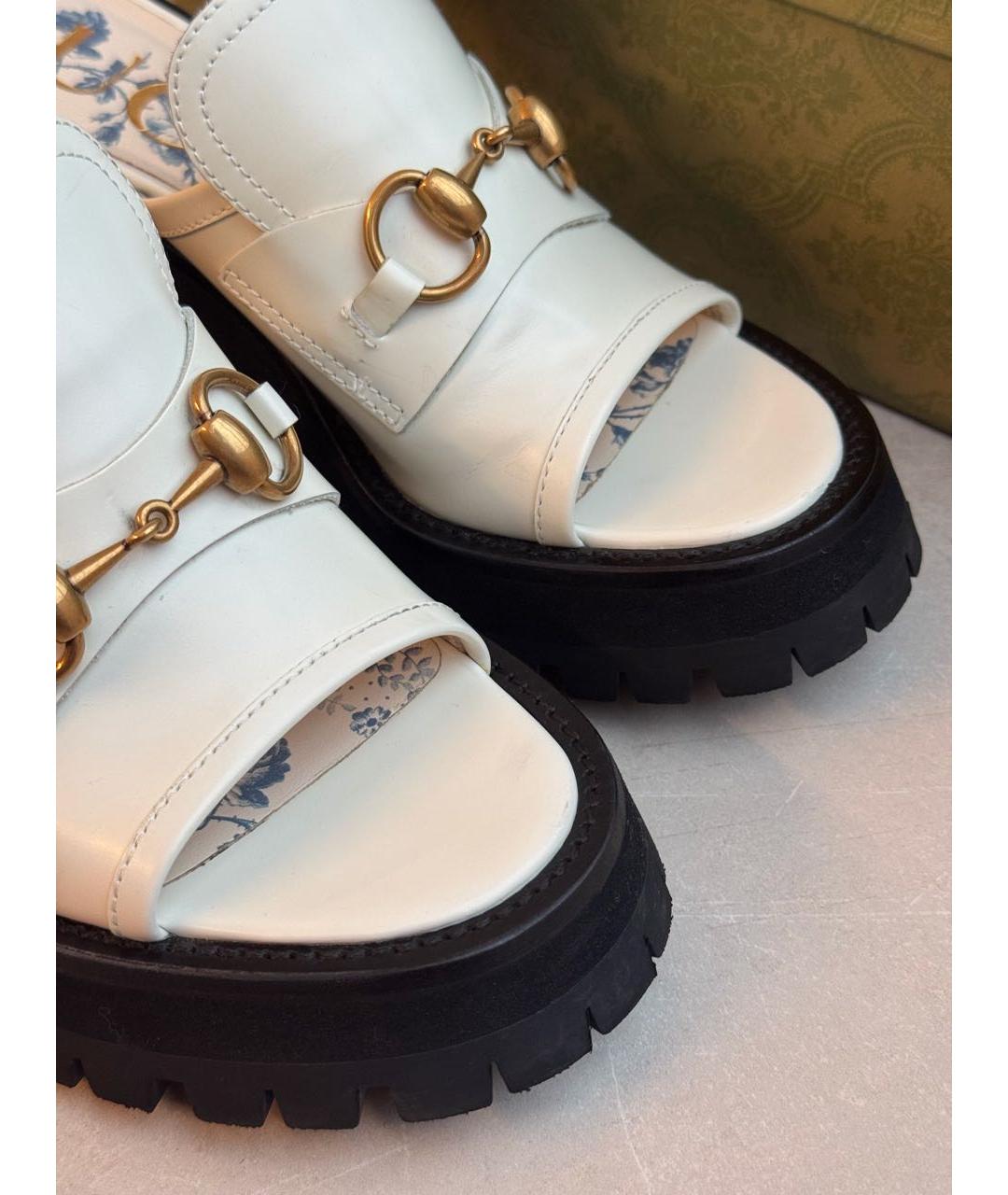 GUCCI Белые кожаные сабо, фото 3