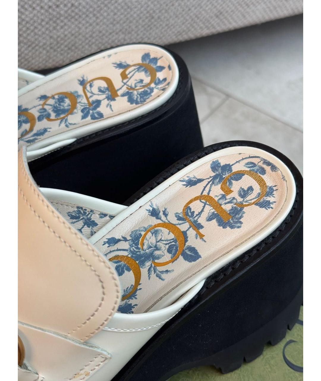 GUCCI Белые кожаные сабо, фото 4