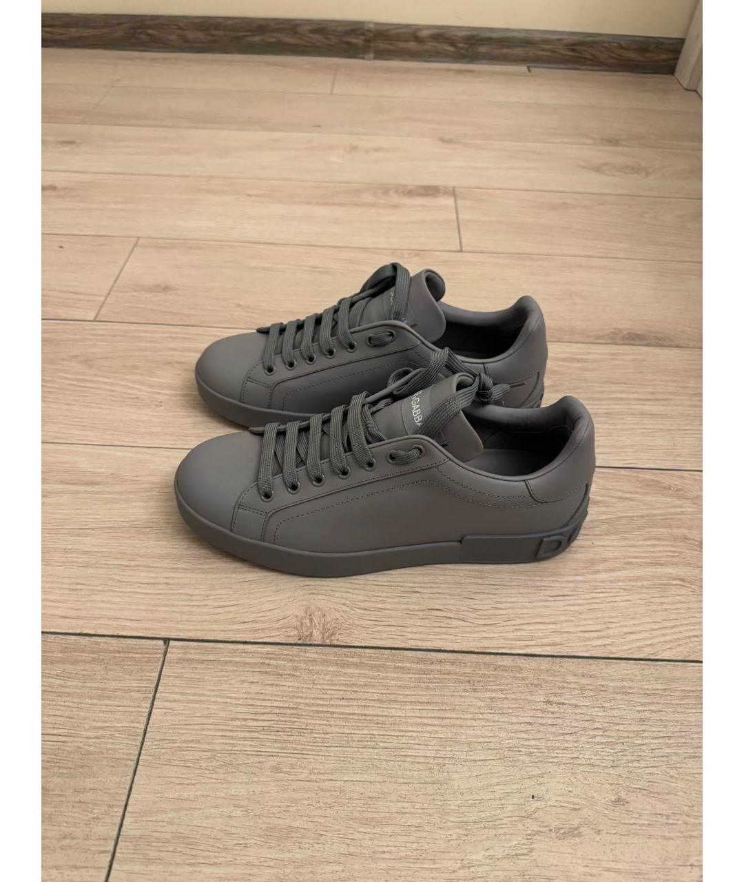 DOLCE&GABBANA Серые кожаные кеды, фото 4