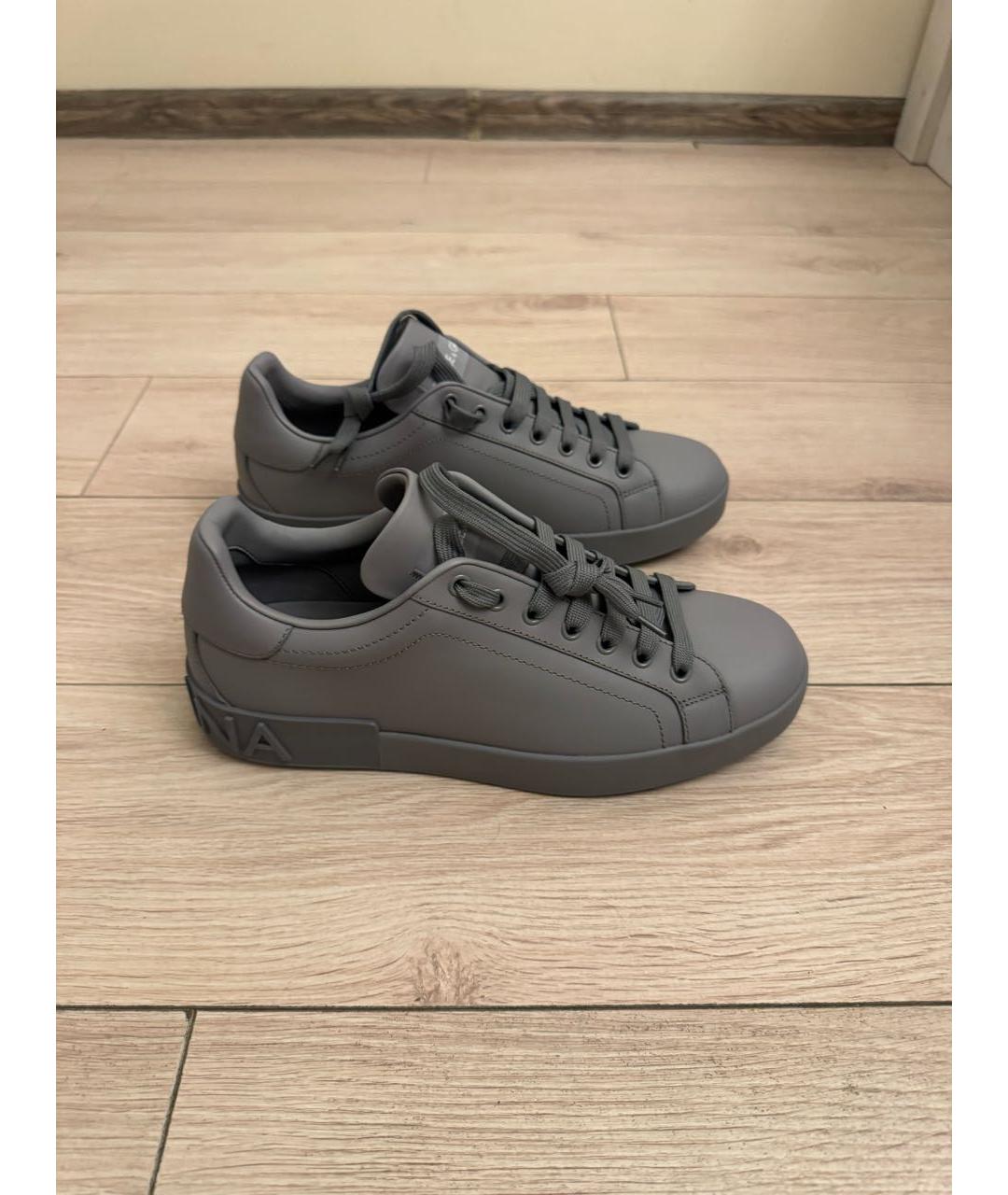 DOLCE&GABBANA Серые кожаные кеды, фото 5