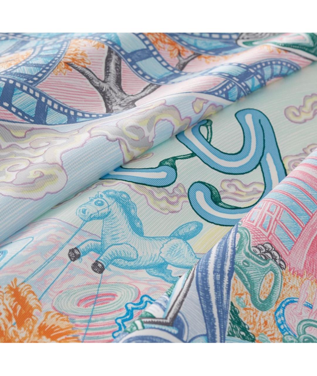 HERMES Голубой шелковый платок, фото 2