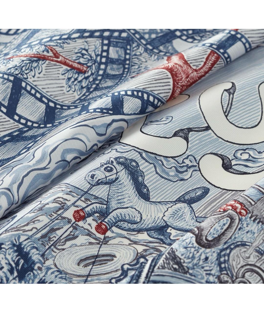 HERMES Темно-синий шелковый платок, фото 2