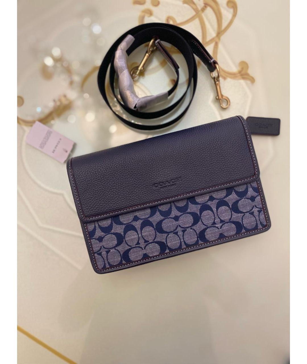 COACH Темно-синяя кожаная сумка через плечо, фото 2