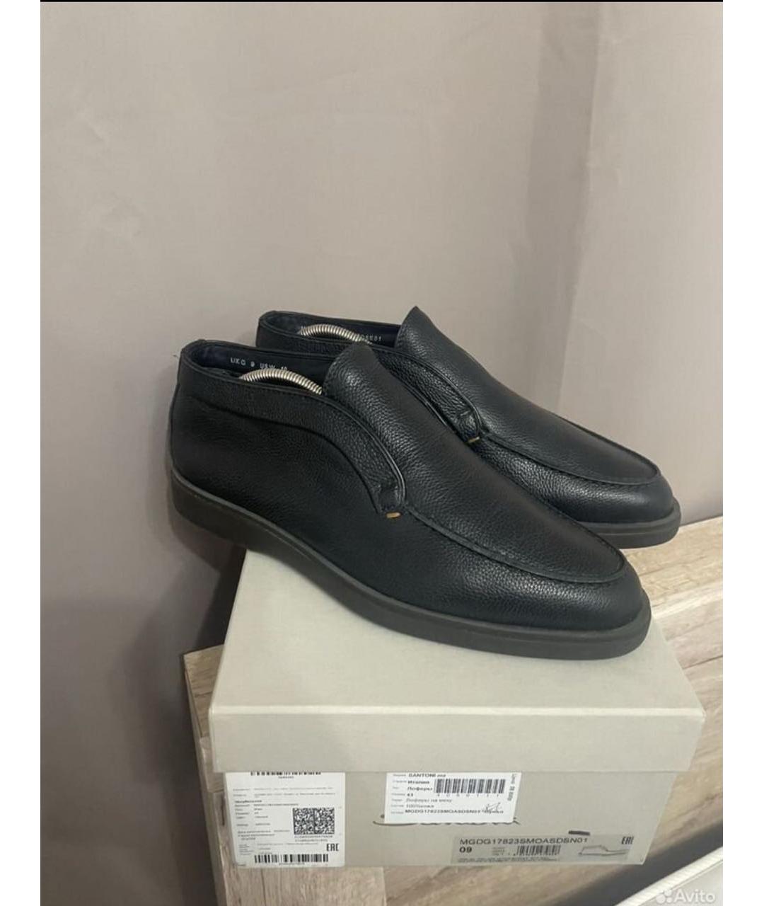 SANTONI Черные кожаные лоферы, фото 7