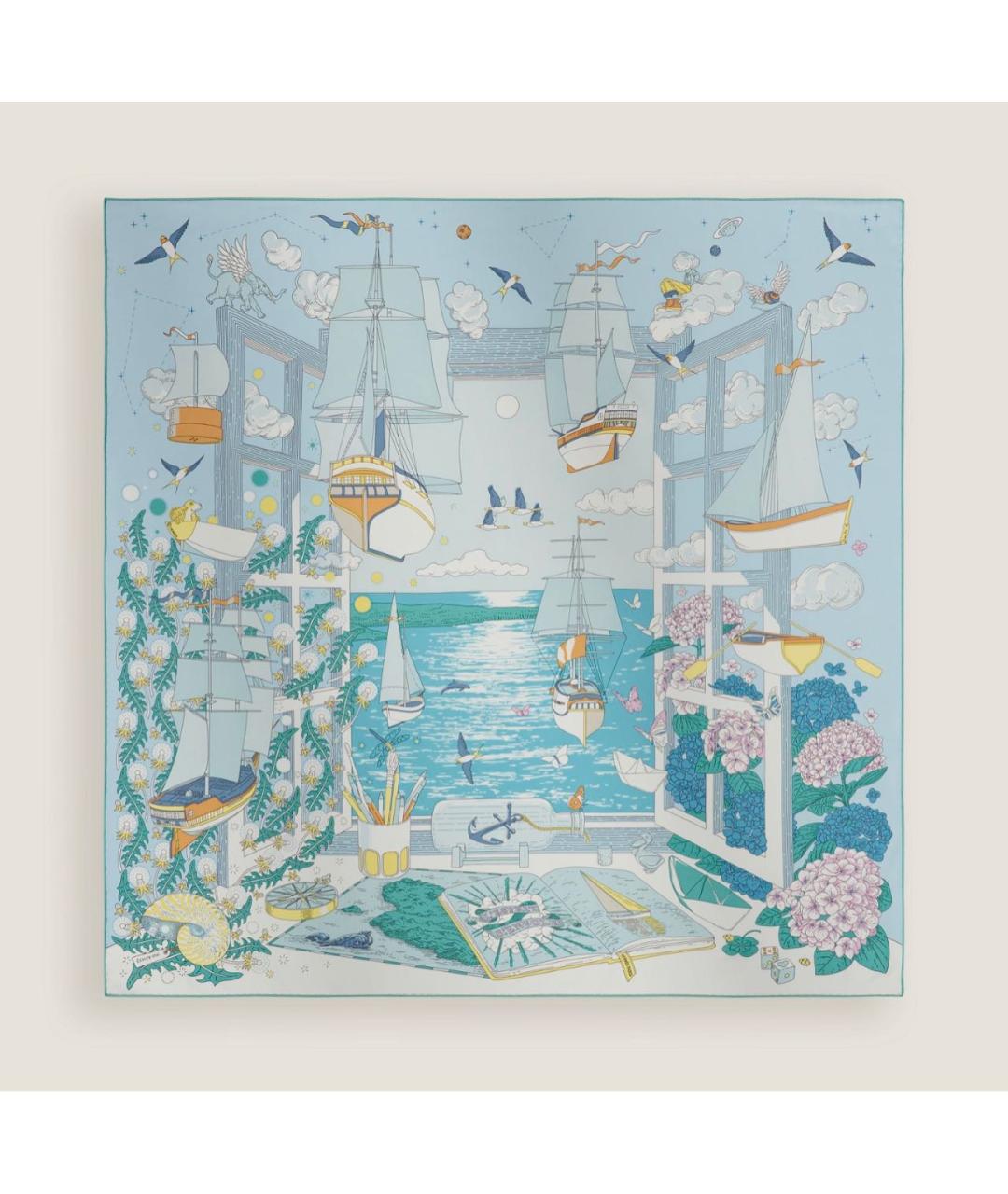 HERMES Голубой шелковый платок, фото 6