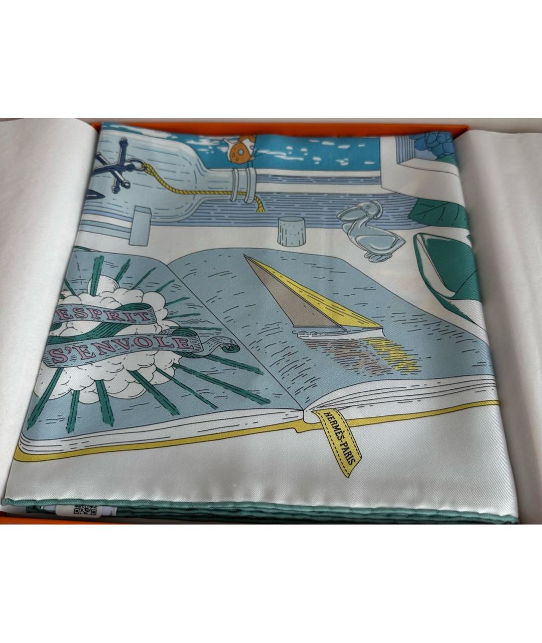 HERMES Голубой шелковый платок, фото 4