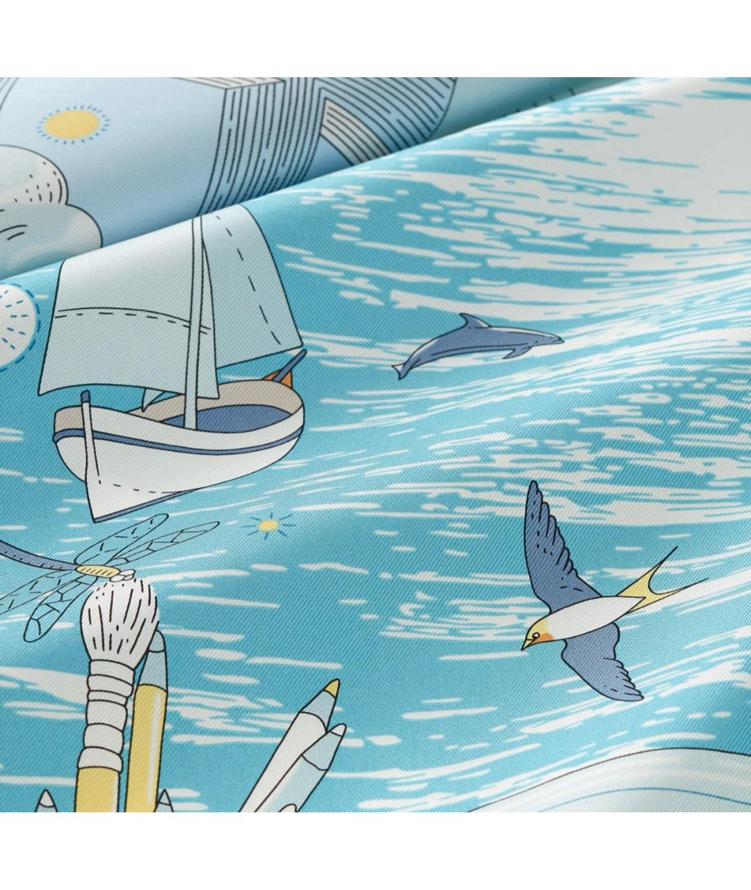 HERMES Голубой шелковый платок, фото 2