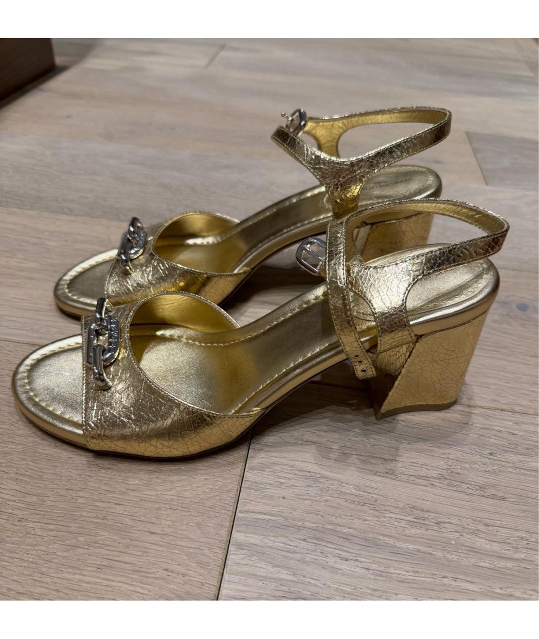 LOUIS VUITTON Золотые кожаные босоножки, фото 6