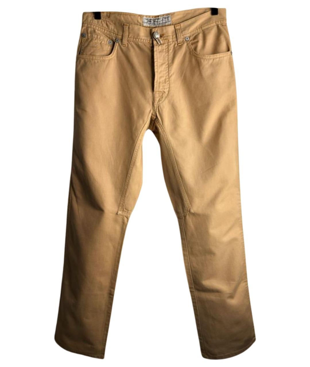 JACOB COHEN Горчичные хлопко-леновые прямые джинсы, фото 1