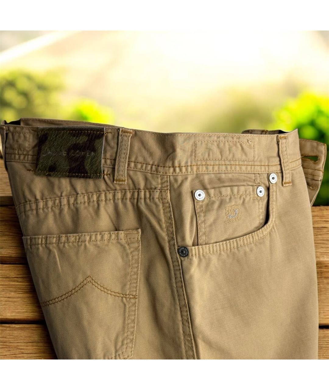 JACOB COHEN Горчичные хлопко-леновые прямые джинсы, фото 6