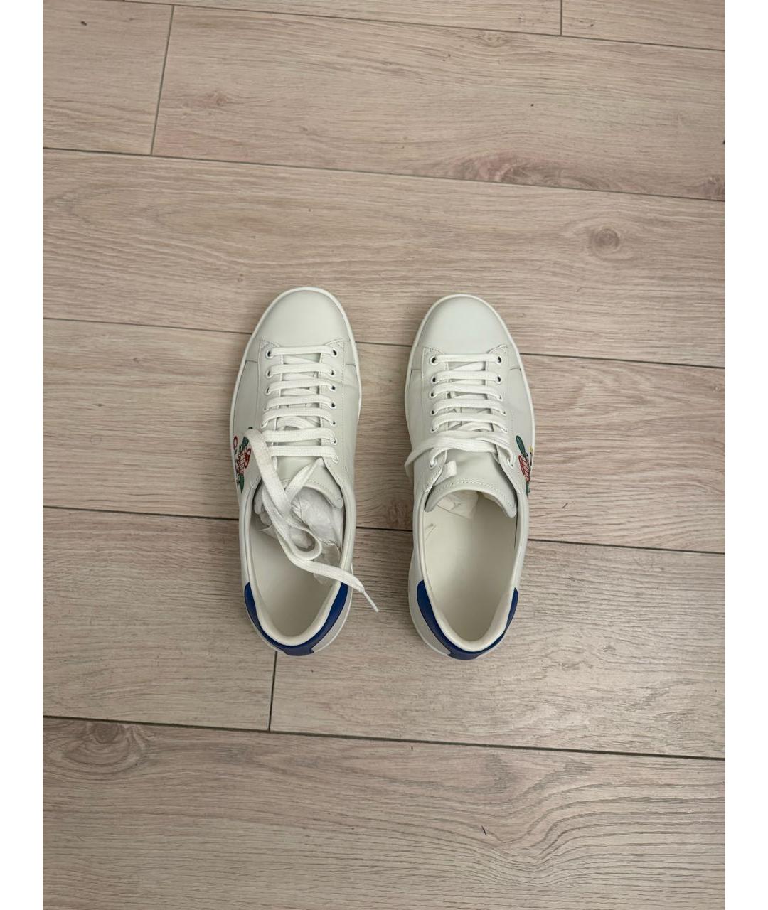 GUCCI Белые кожаные низкие кроссовки / кеды, фото 3