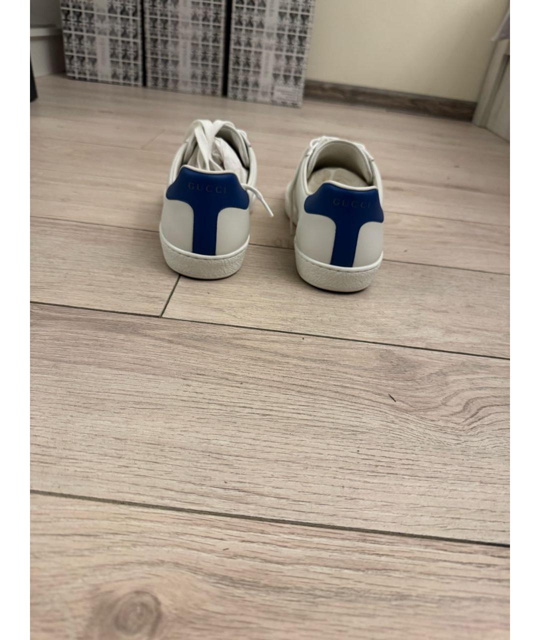 GUCCI Белые кожаные низкие кроссовки / кеды, фото 5