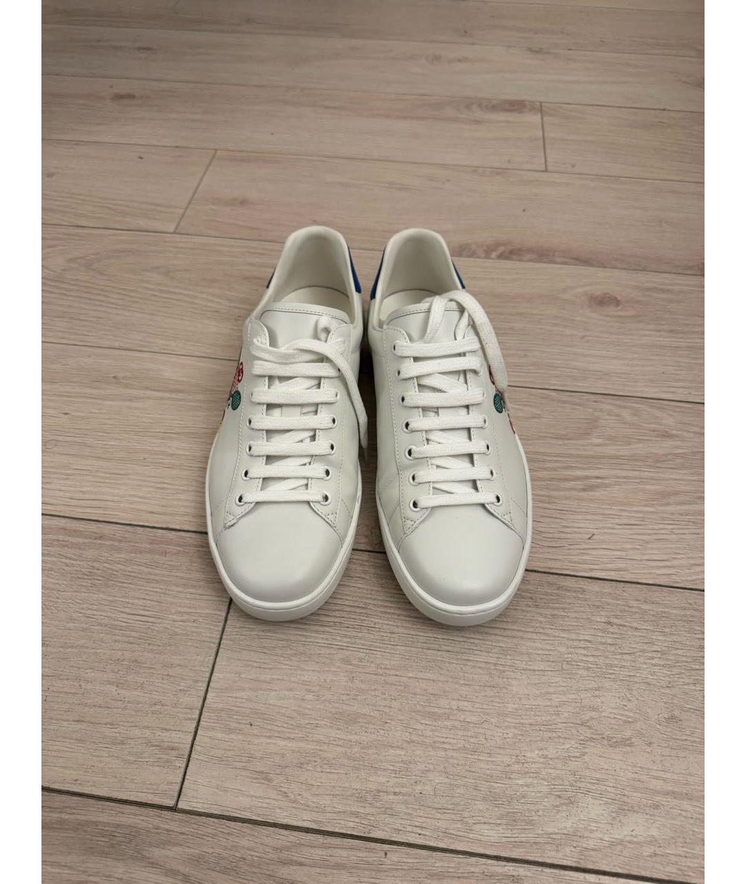 GUCCI Белые кожаные низкие кроссовки / кеды, фото 2