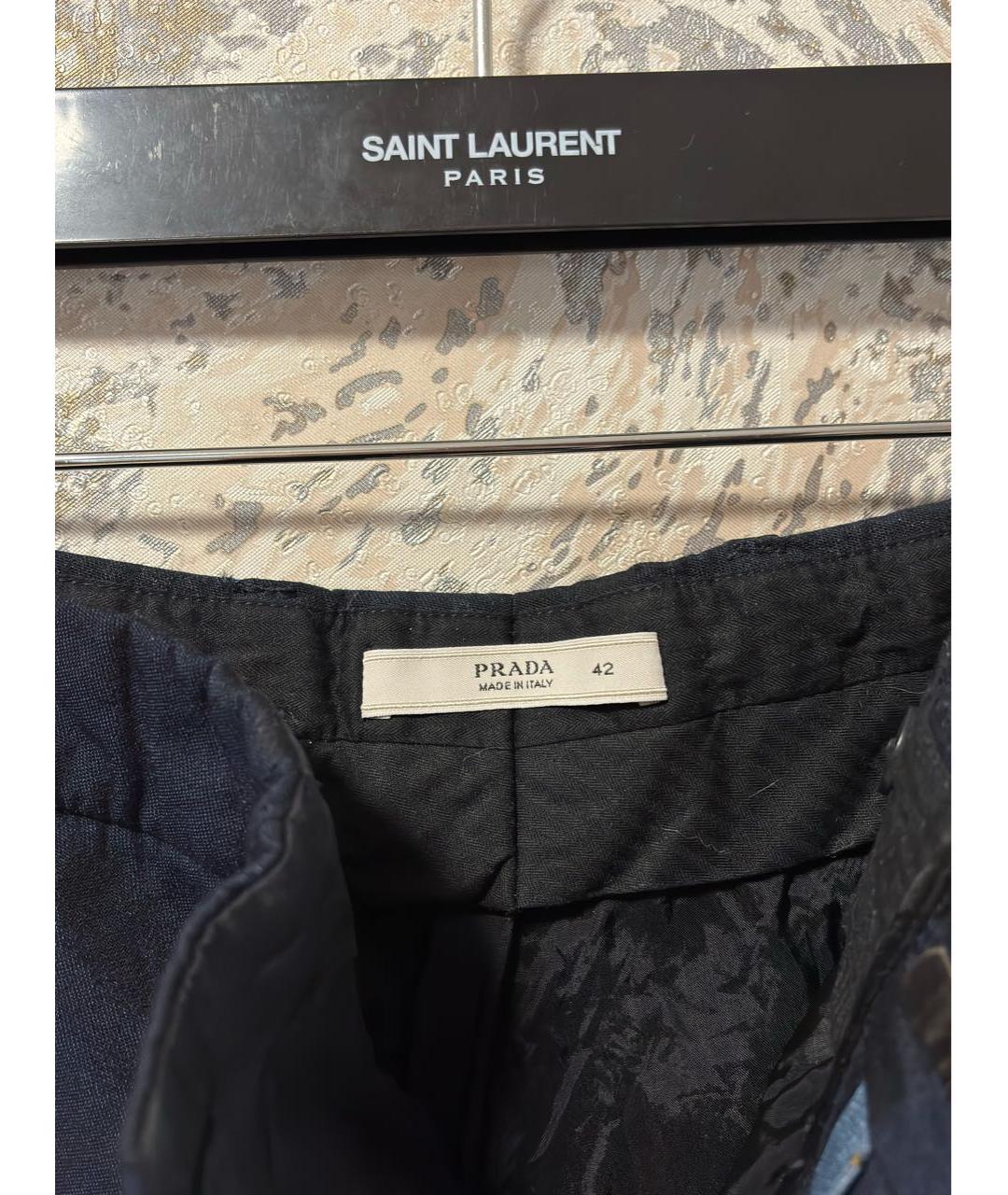 PRADA Темно-синие шерстяные прямые брюки, фото 5