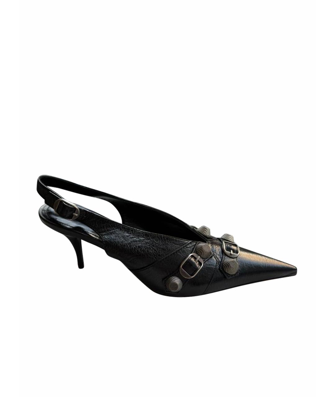 BALENCIAGA Черные кожаные лодочки на низком каблуке, фото 6