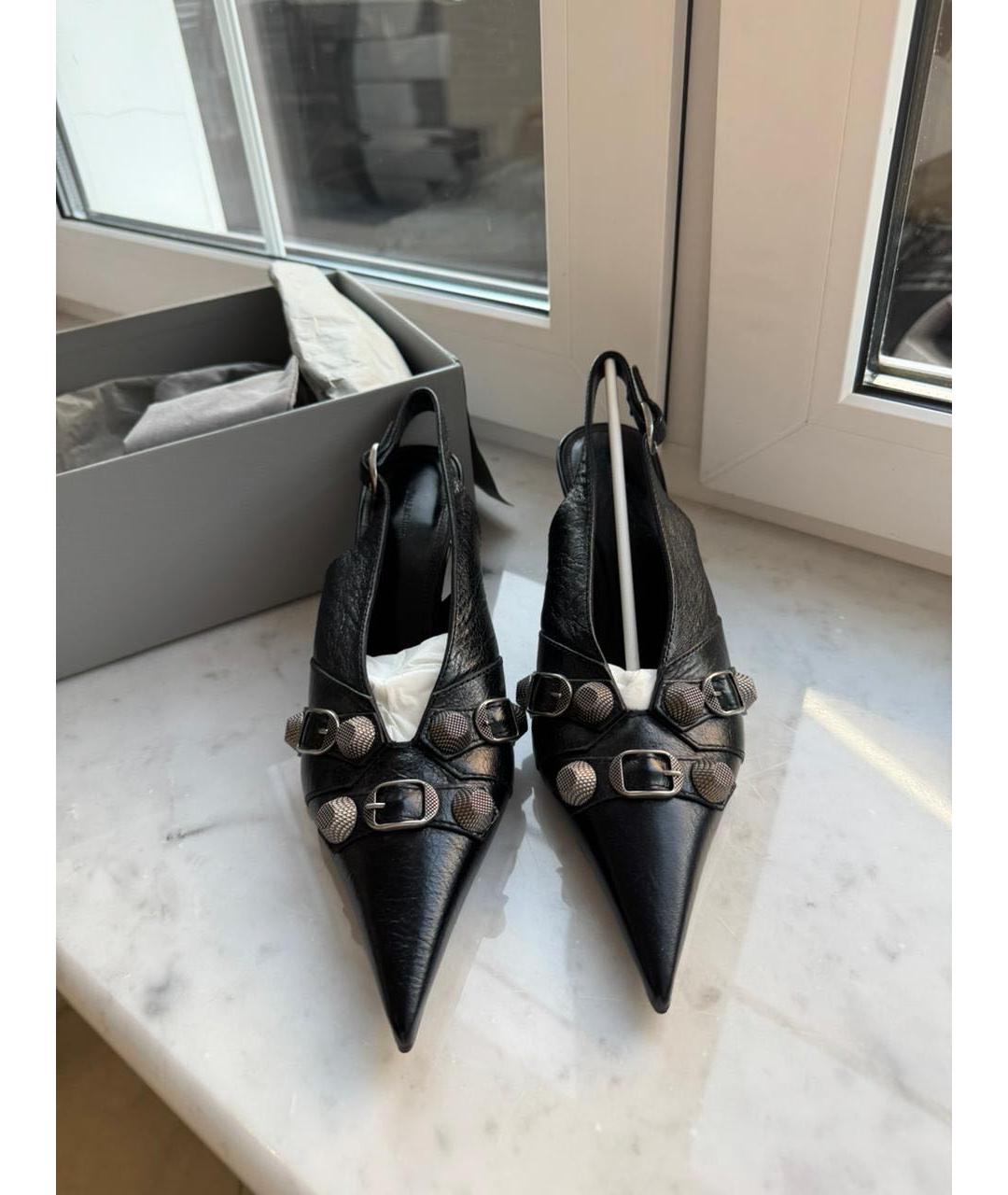 BALENCIAGA Черные кожаные лодочки на низком каблуке, фото 2