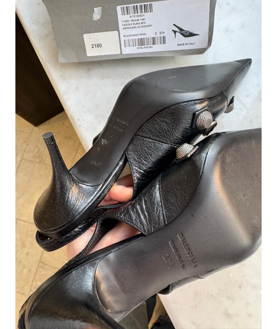 BALENCIAGA Черные кожаные лодочки на низком каблуке, фото 4