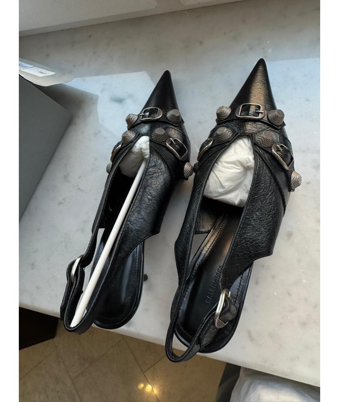 BALENCIAGA Черные кожаные лодочки на низком каблуке, фото 3