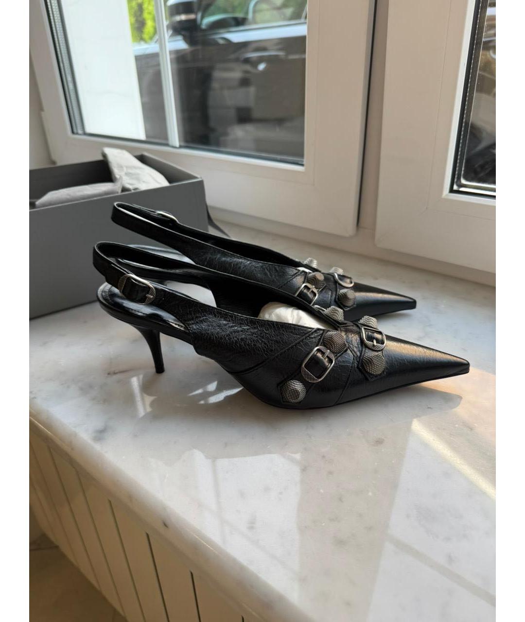 BALENCIAGA Черные кожаные лодочки на низком каблуке, фото 5