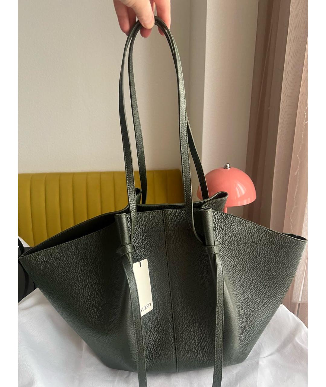 YUZEFI Зеленая кожаная сумка тоут, фото 3
