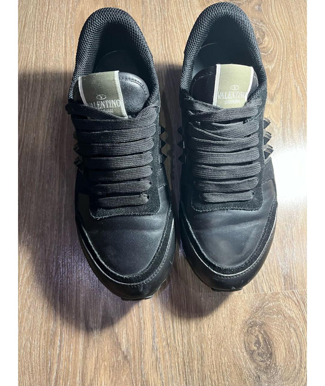 VALENTINO Черные кожаные низкие кроссовки / кеды, фото 3