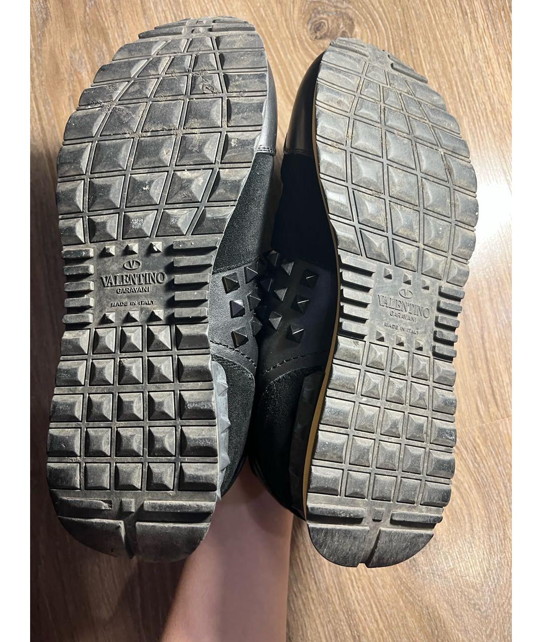 VALENTINO Черные кожаные низкие кроссовки / кеды, фото 5