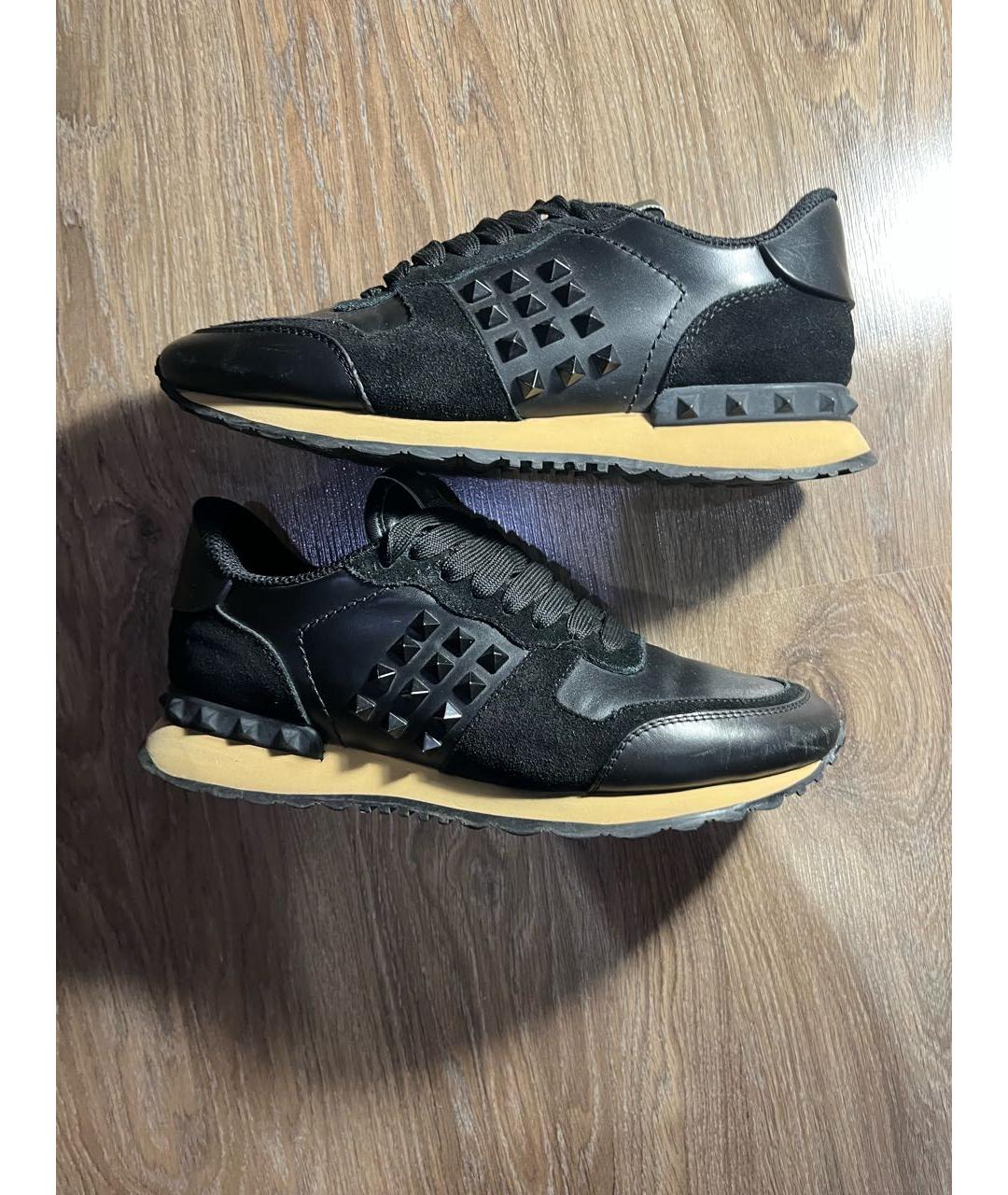 VALENTINO Черные кожаные низкие кроссовки / кеды, фото 6