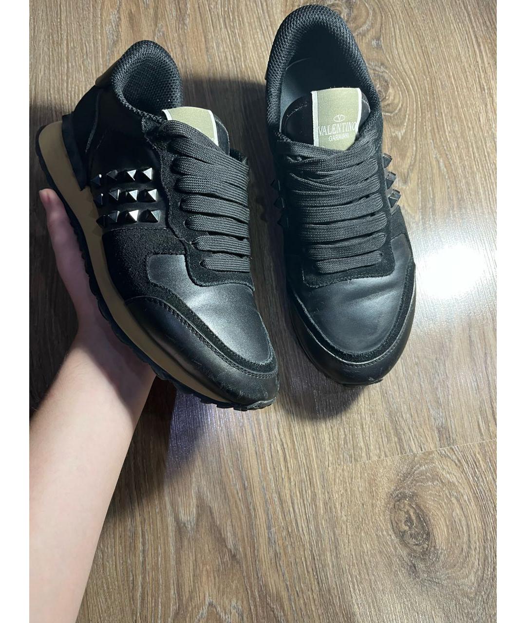 VALENTINO Черные кожаные низкие кроссовки / кеды, фото 2