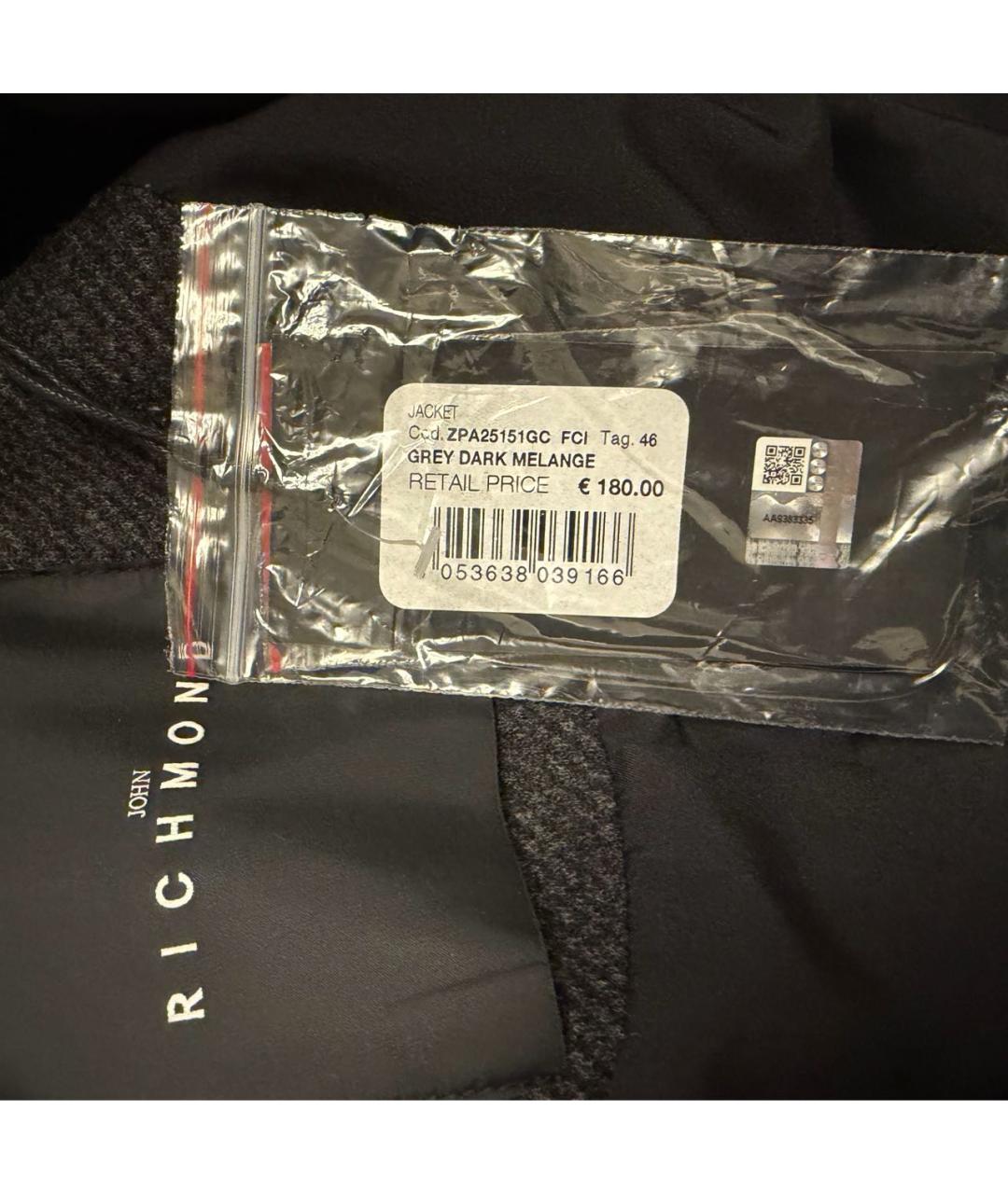 JOHN RICHMOND Антрацитовое шерстяное пальто, фото 6