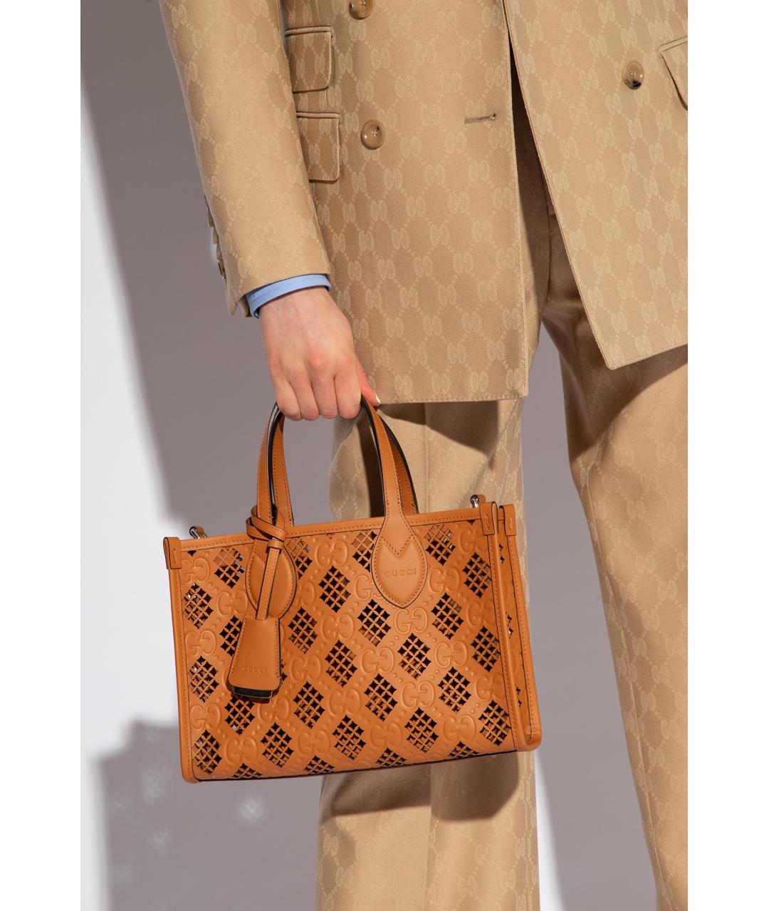 GUCCI Коричневая кожаная сумка тоут, фото 5