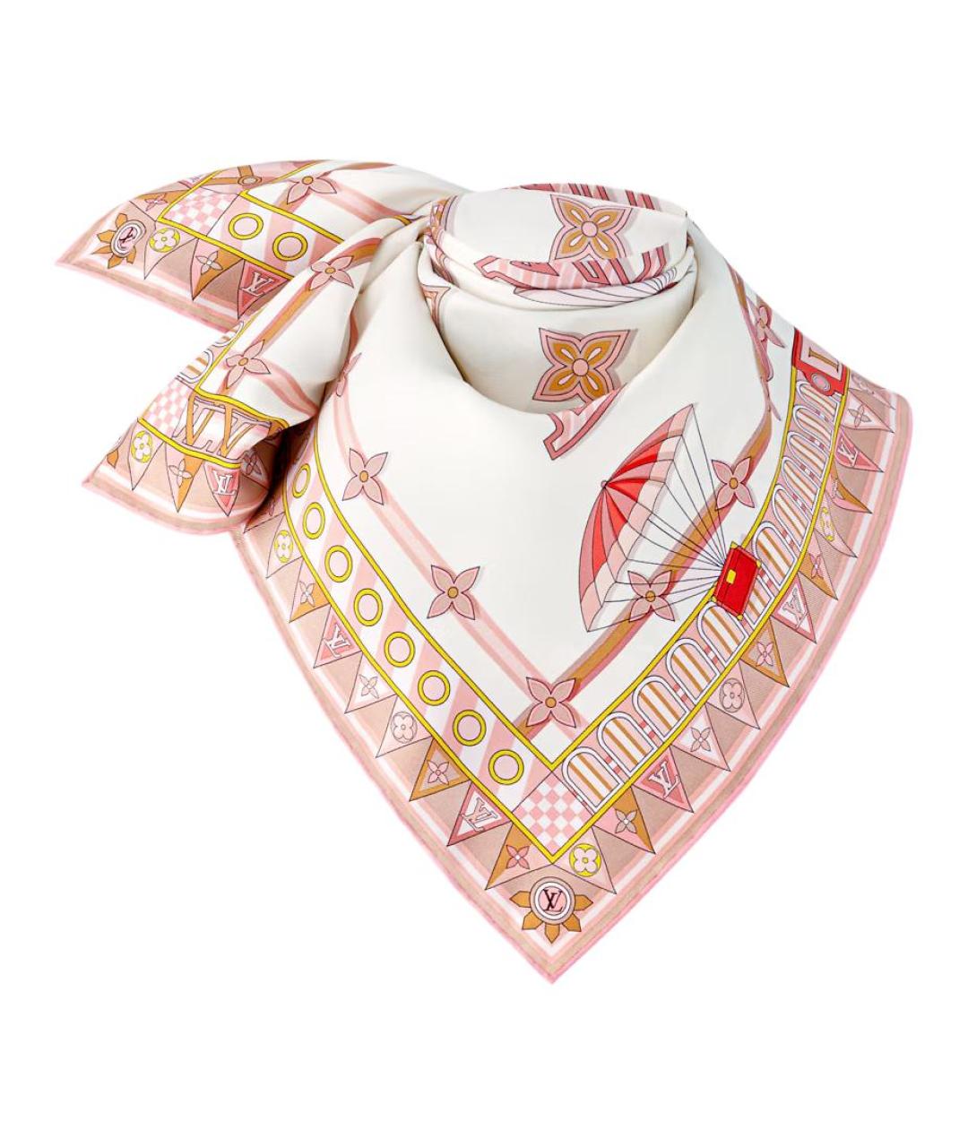 LOUIS VUITTON Розовый шелковый шарф, фото 2