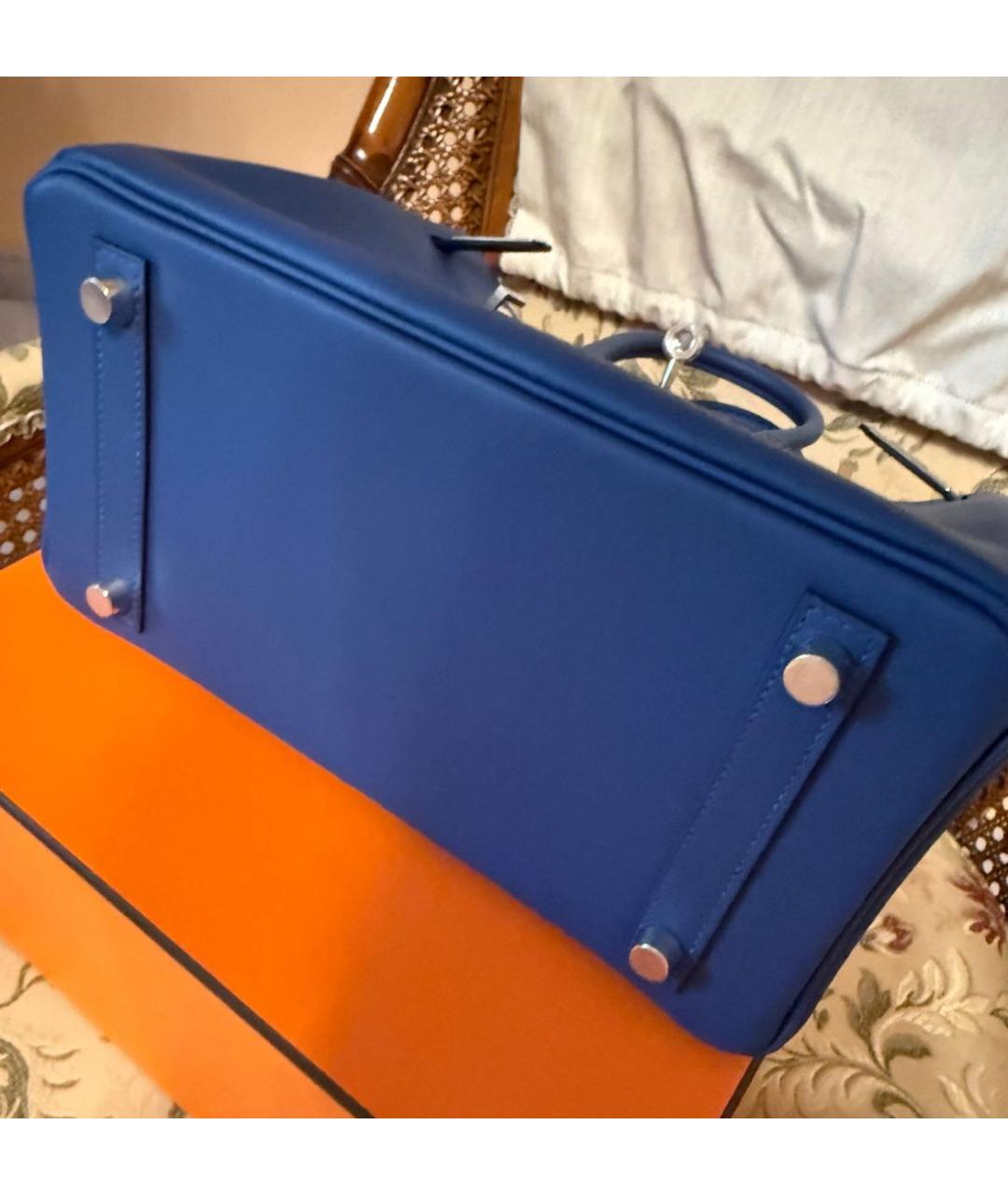 HERMES Синяя кожаная сумка с короткими ручками, фото 3
