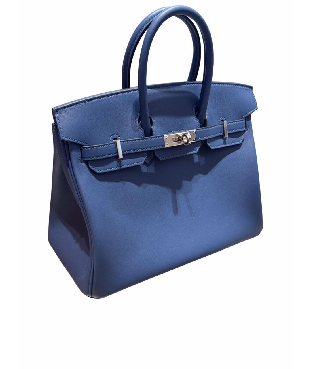 HERMES Синяя кожаная сумка с короткими ручками, фото 5