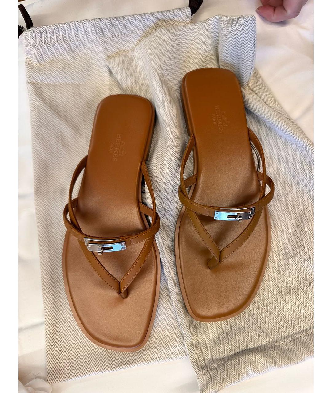 HERMES Коричневые кожаные сандалии, фото 2