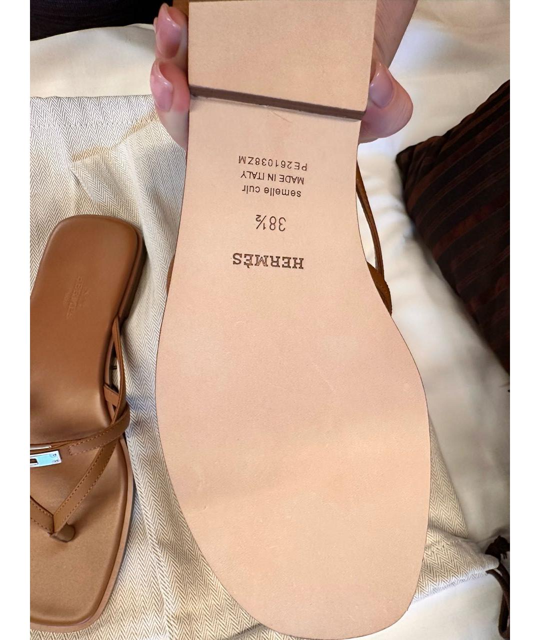 HERMES Коричневые кожаные сандалии, фото 4